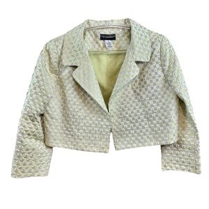 Frascara Cropped Metallic Checkered Evening Jacket Lime Green White Gold Size 6